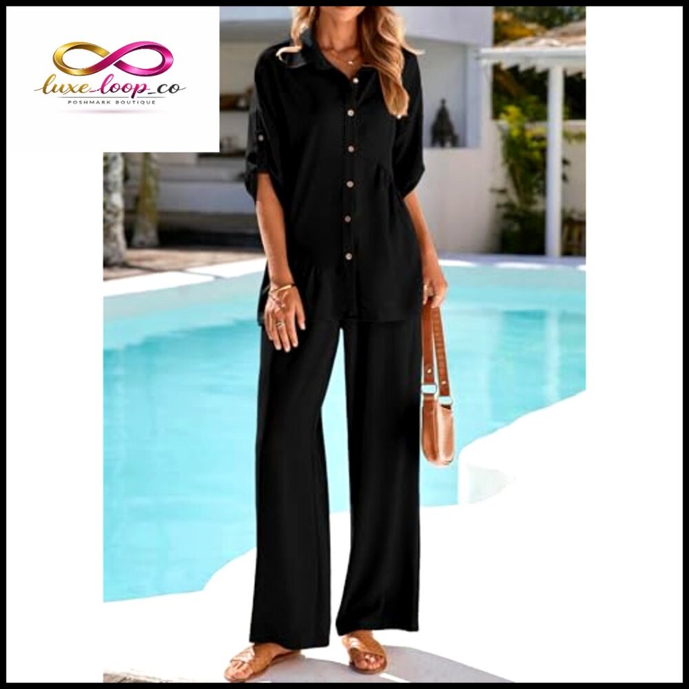 Large Polyester Two-Piece Set Button Down Shirt W… - image 6